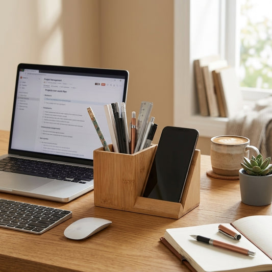 Wooden Mobile Stand with Pen Holder – Multi-Purpose Desk Organizer