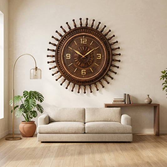 Ship Wheel Style Wooden Wall Clock – Nautical Antique Home Decor