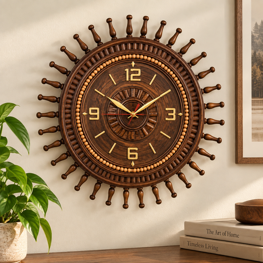 Ship Wheel Style Wooden Wall Clock – Nautical Antique Home Decor